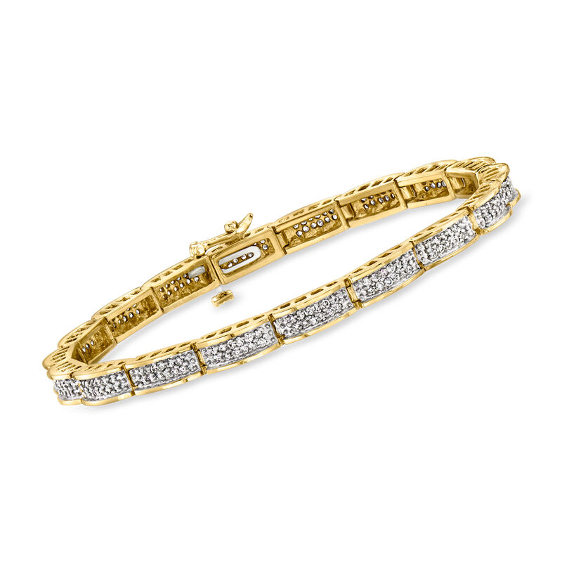 C. 1990 Vintage 2.00 ct. t.w. Diamond Scalloped Link Bracelet in 14kt Yellow Gold. 7" image number 0