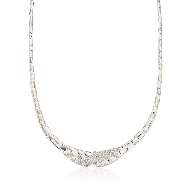 C. 1980 Vintage 1.75 ct. t.w. Diamond Basketweave Motif Necklace in 18kt White Gold. 17&quot; image number 1