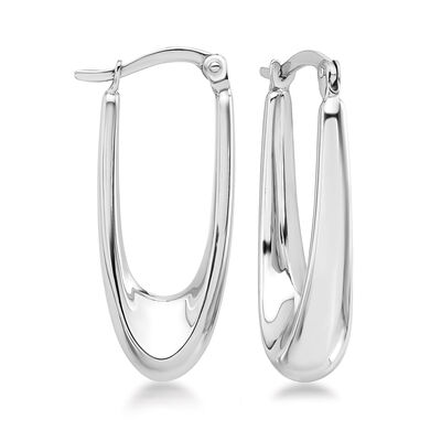 14kt White Gold Elongated Oval Hoop Earrings
