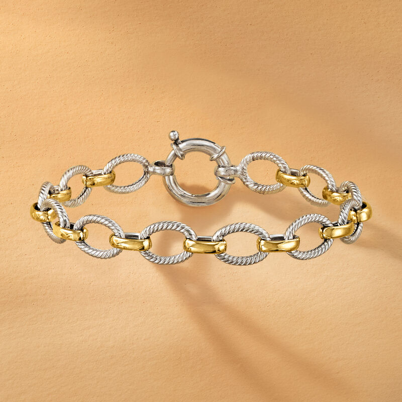 Two-Tone Sterling Silver Oval-Link Bracelet. 7" image number 3