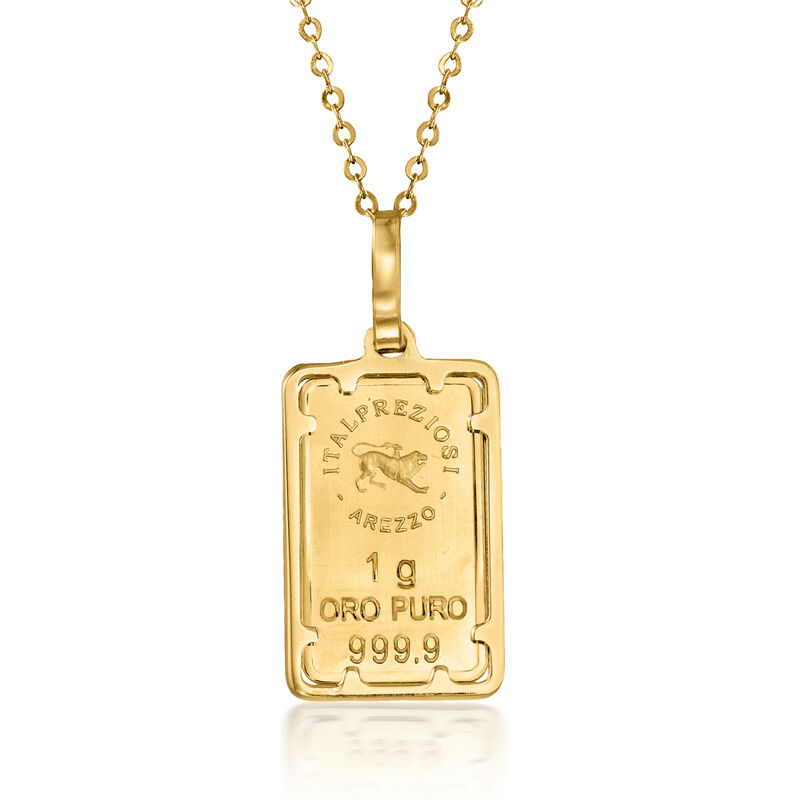 Italian 24kt Yellow Gold Chimera of Arezzo One-Gram Ingot Pendant Necklace with 14kt Yellow Gold Frame image number 0