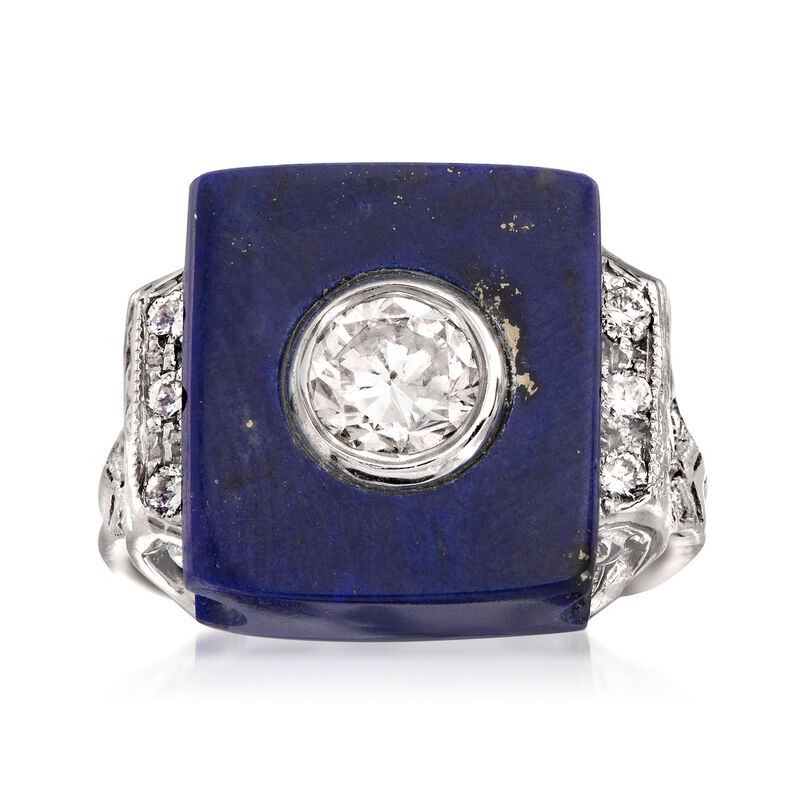 C. 2000 Vintage Lapis and 1.00 ct. t.w. Diamond Ring in 14kt White Gold. Size 6.25 image number 0