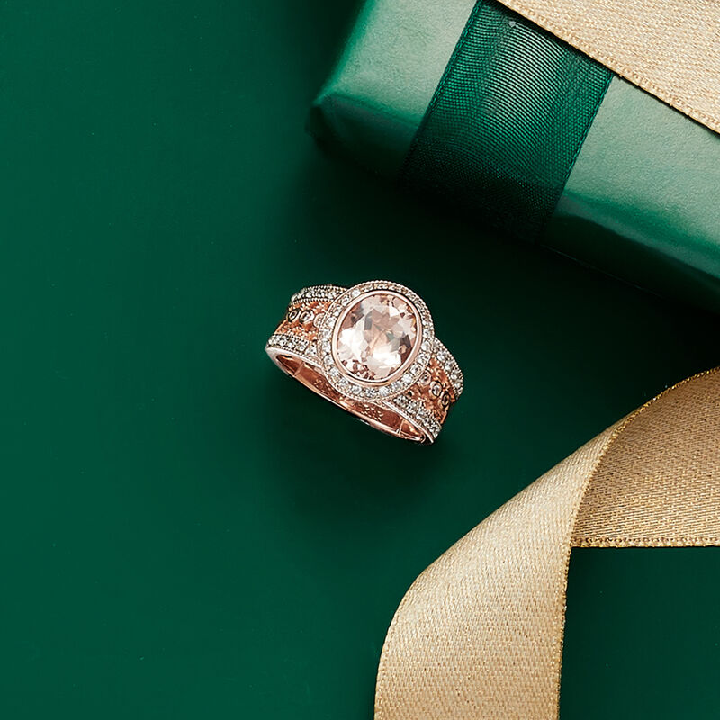 2.30 Carat Morganite and .40 ct. t.w. White Zircon Ring in 18kt Rose Gold Over Sterling image number 3