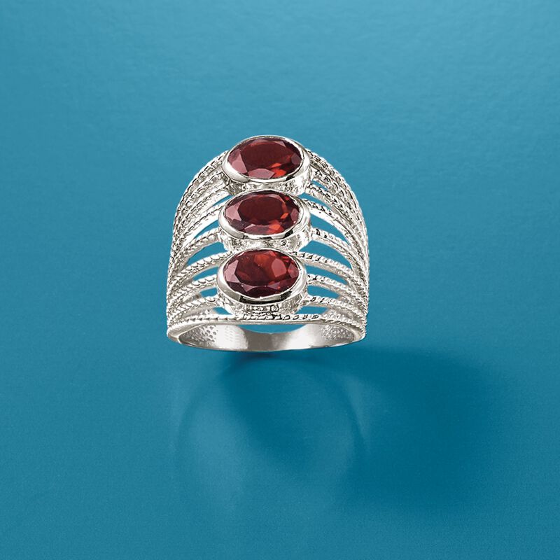 4.60 ct. t.w. Garnet Multi-Row Ring in Sterling Silver image number 4