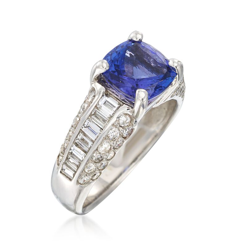 C. 1990 Vintage 2.25 Carat Tanzanite and 1.75 ct. t.w. Diamond Ring in 18kt White Gold image number 2