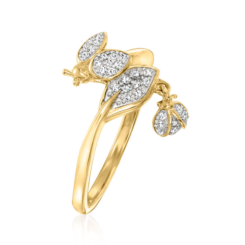 .10 ct. t.w. Diamond Ladybug and Leaf Charm Ring in 18kt Gold Over Sterling image number 2