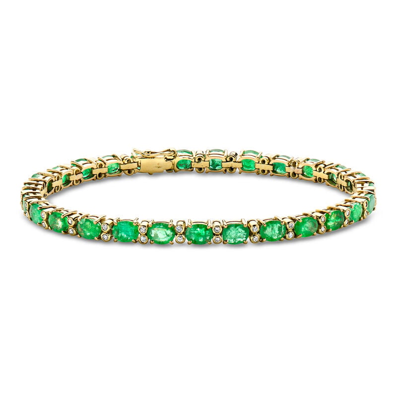 C. 1980 Vintage 9.45 ct. t.w. Emerald Bracelet with .60 ct. t.w. Diamonds in 18kt Yellow Gold. 7" image number 0