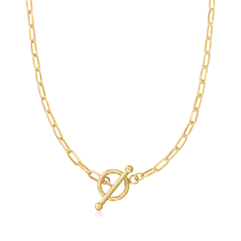 3mm 10kt Yellow Gold Paper Clip Link Toggle Necklace image number 0
