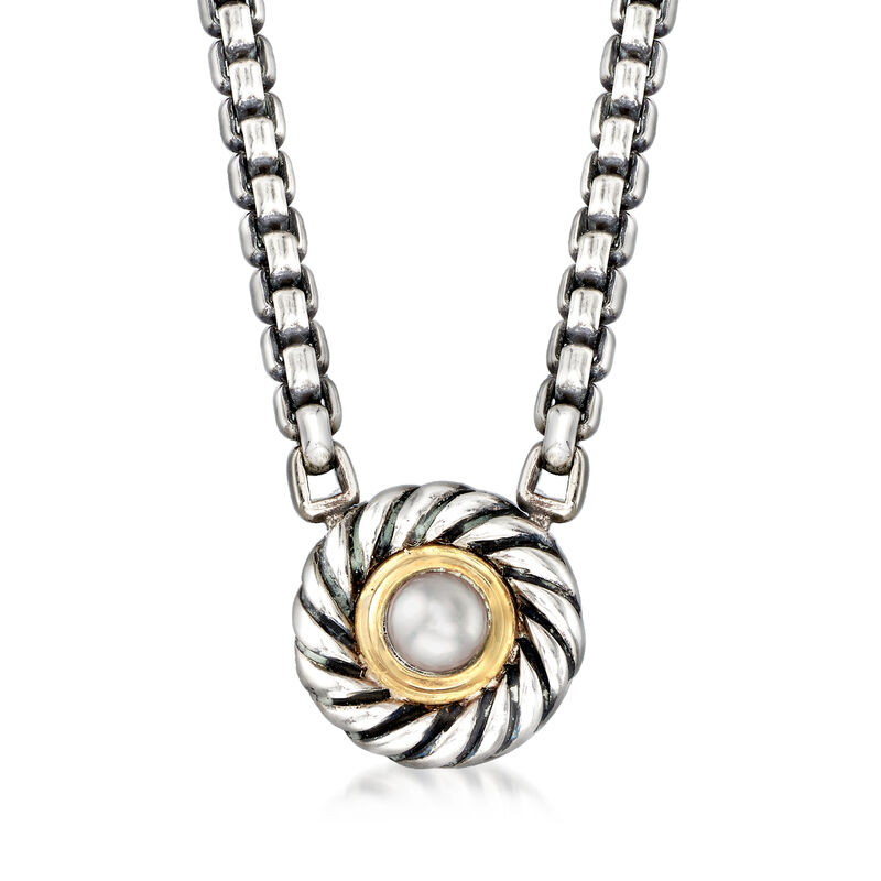 C. 2000 Vintage David Yurman Cultured Pearl Necklace in Sterling Silver and 14kt Yellow Gold image number 0