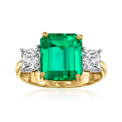 C. 1980 Vintage 3.50 Carat Emerald Ring with 1.00 ct. t.w. Diamonds in 18kt Yellow Gold