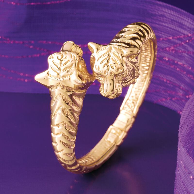 Italian 18kt Gold Over Sterling Silver Tiger Bypass Bangle Bracelet image number 3