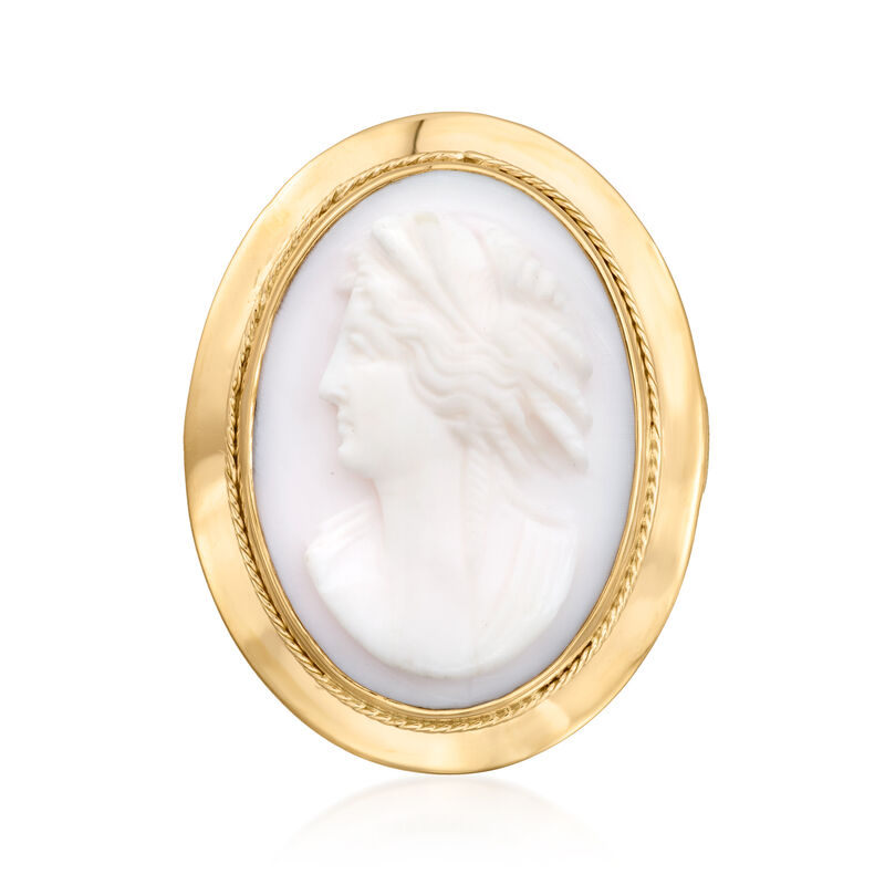 C. 1970 Vintage Pink Agate Left-Facing Cameo Pin in 10kt Yellow Gold image number 0