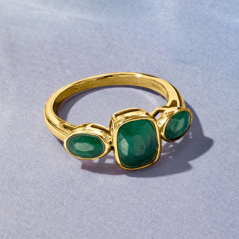 2.80 ct. t.w. Emerald Three-Stone Ring in 18kt Gold Over Sterling image number 4
