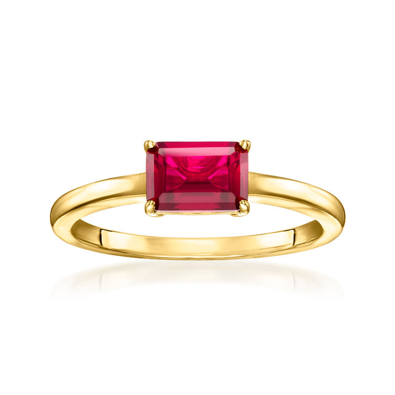 .80 Carat Emerald-Cut Lab-Grown Ruby Ring in 18kt Gold Vermeil. Size 7 image number 0