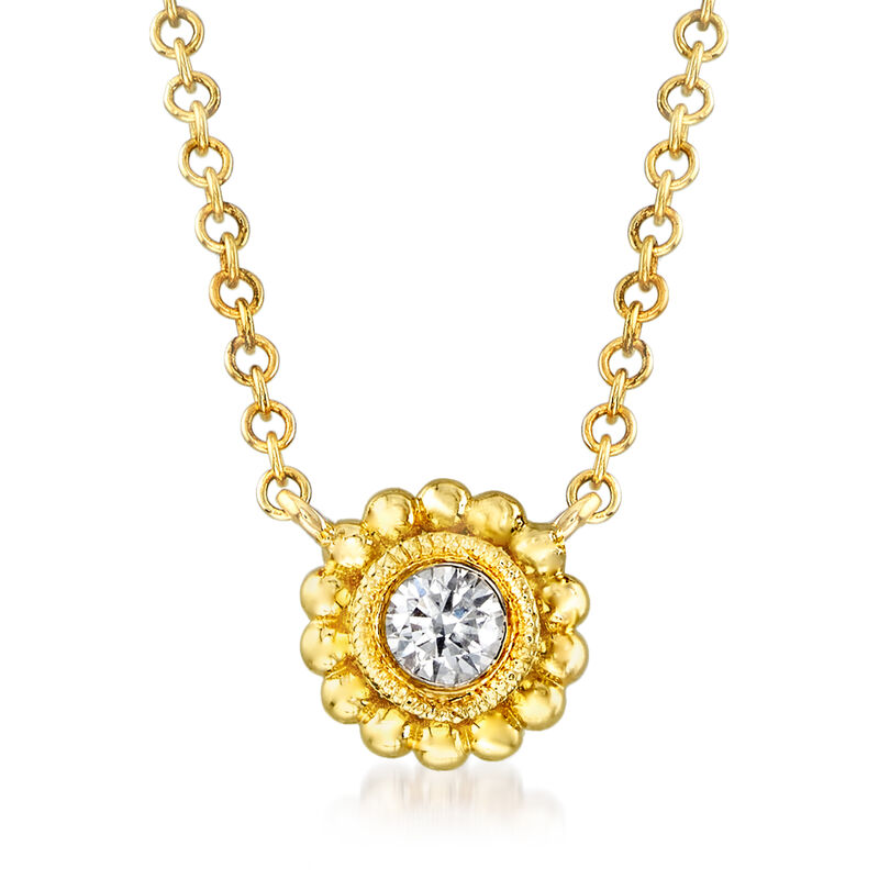 Gabriel Designs Beaded Frame Necklace with Diamond Accent in 14kt Yellow Gold. 15.5&quot; image number 1