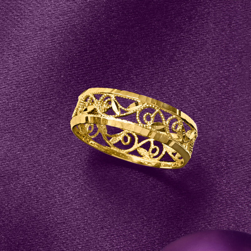 Italian 18kt Yellow Gold Filigree Leaf Eternity-Style Ring image number 3