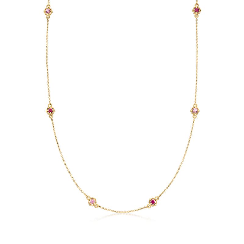 Judith Ripka "Basel" 1.10 ct. t.w. Pink Sapphire and .95 ct. t.w. Ruby Station Necklace in 18kt Yellow Gold image number 0