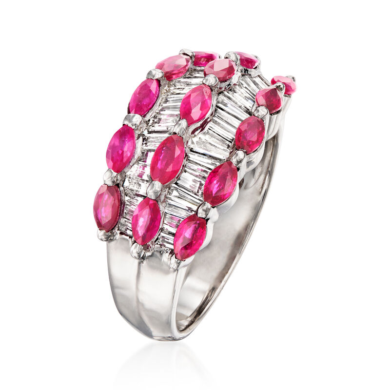 C. 2000 Vintage 1.50 ct. t.w. Ruby and .90 ct. t.w. Diamond Ring in 18kt White Gold. Size 6 image number 2