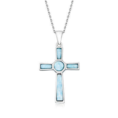 Larimar Cross Pendant Necklace in Sterling Silver
