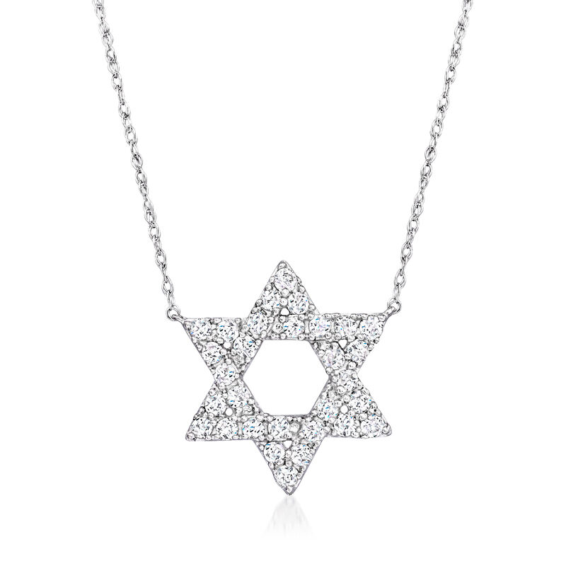 .50 ct. t.w. Diamond Star of David Necklace in 14kt White Gold. 16&quot; image number 1