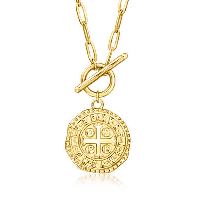 18kt Gold Over Sterling Replica Etruscan Coin Paper Clip Link Toggle Necklace