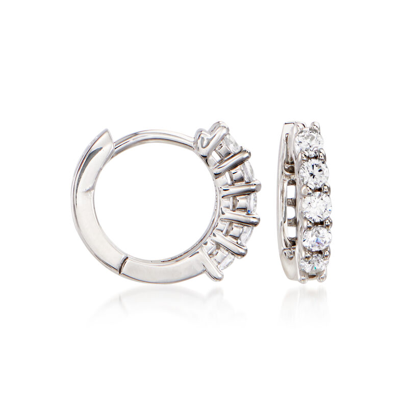 1.20 ct. t.w. CZ Jewelry Set: Three Pairs of Huggie Hoop Earrings in Tri-Colored Sterling Silver. 3/8&quot;-1/2&quot; image number 6