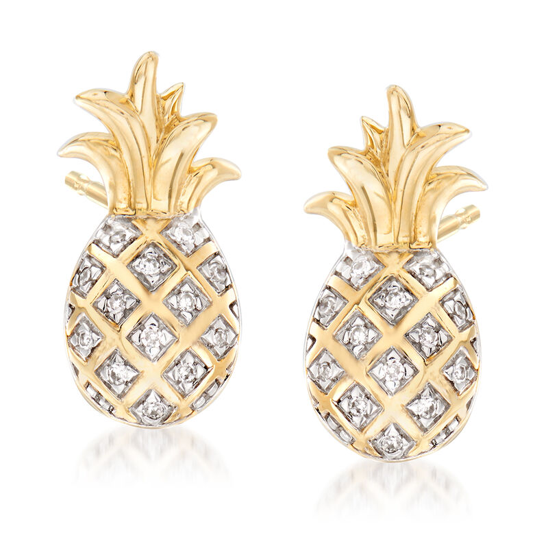 Pineapple Earrings with Diamond Accents in 14kt Yellow Gold image number 0