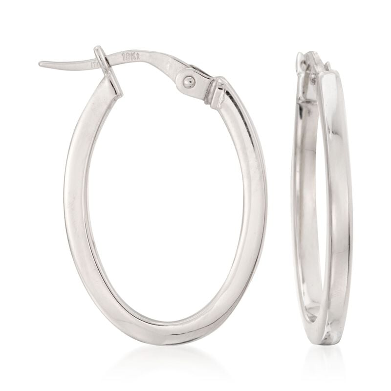 Roberto Coin 18kt White Gold Oval Hoop Earrings. 7/8&quot; image number 0