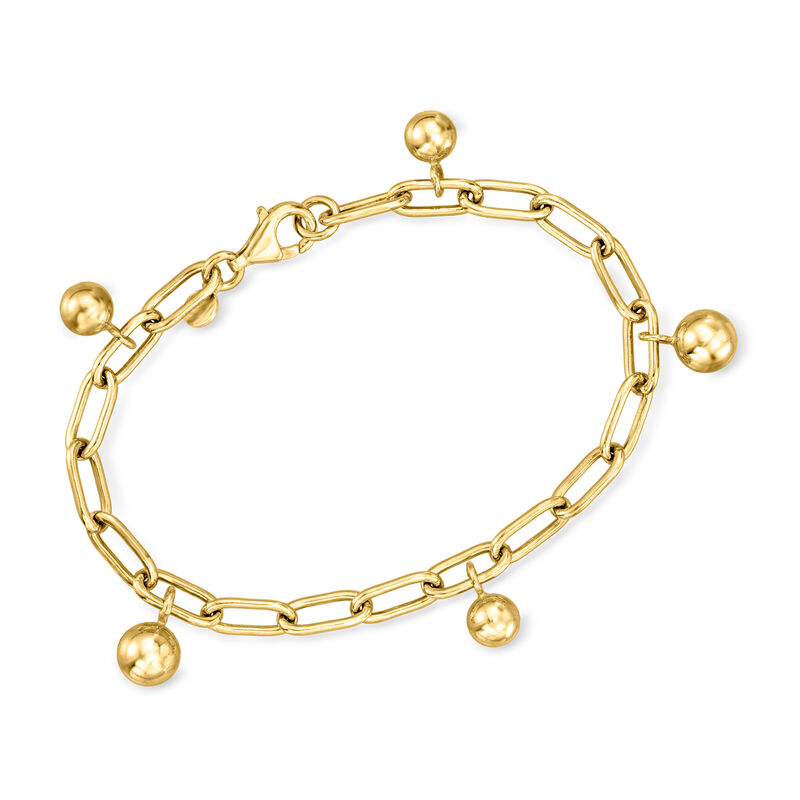 Italian 18kt Gold Over Sterling Paper Clip Link Bead Station Bracelet image number 0