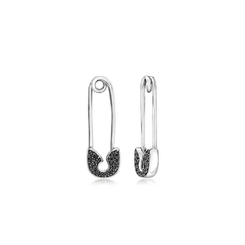 .14 ct. t.w. Black Diamond Safety Pin Drop Earrings in Sterling Silver image number 0