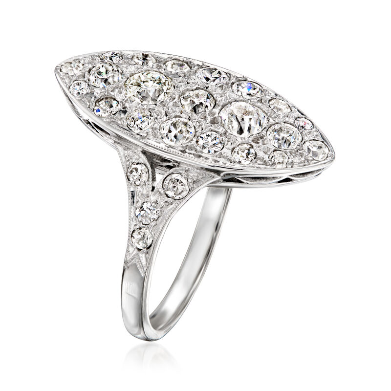 C. 1960 Vintage 2.00 ct. t.w. Diamond Marquise-Shaped Ring in 14kt White Gold. Size 8 image number 2