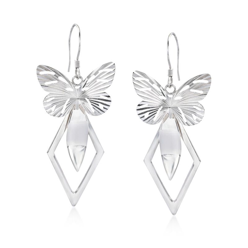 Sterling Silver Geometric Butterfly Drop Earrings image number 0