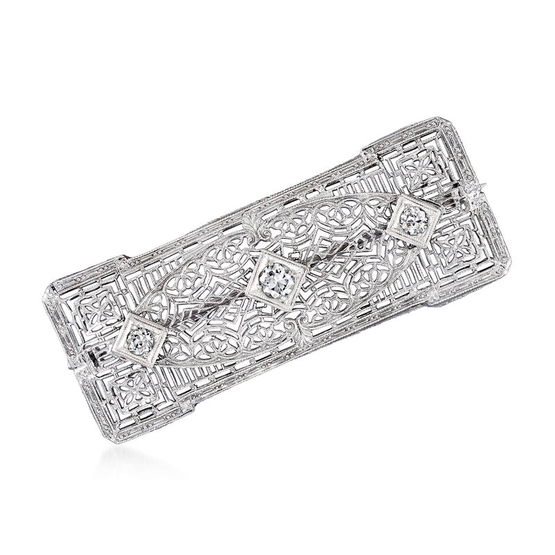 C. 1950 Vintage .40 ct. t.w. Diamond Filigree Pin in 14kt White Gold  image number 0