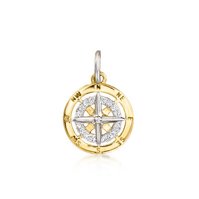 Sterling Silver and 14kt Yellow Gold Compass Charm with Lab-Grown Diamonds