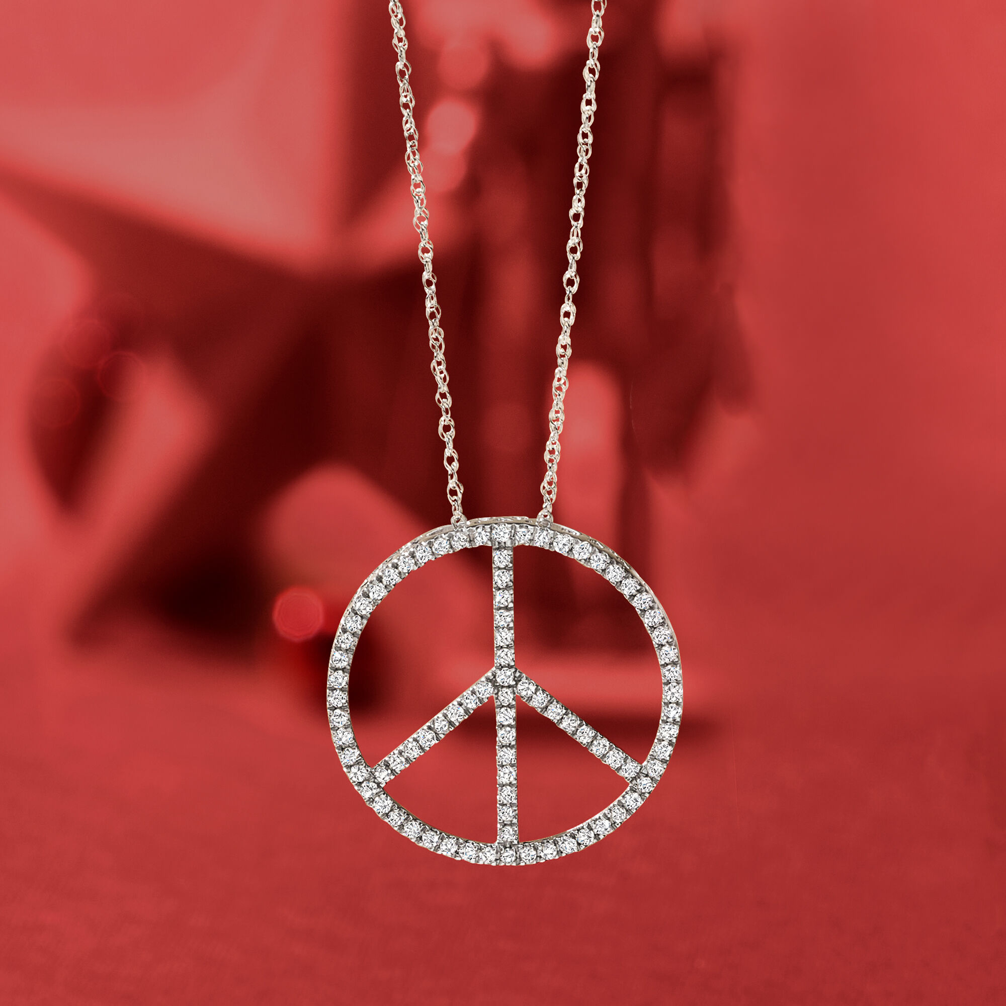 1.00 ct. t.w. Diamond Peace Sign Pendant Necklace in Sterling Silver