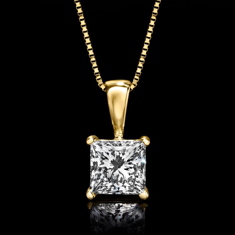 1.00 Carat Princess-Cut Lab-Grown Diamond Pendant Necklace in 14kt Yellow Gold. 18&quot; image number 2