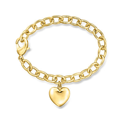Italian 14kt Yellow Gold-Plated Heart Cable-Chain Bracelet