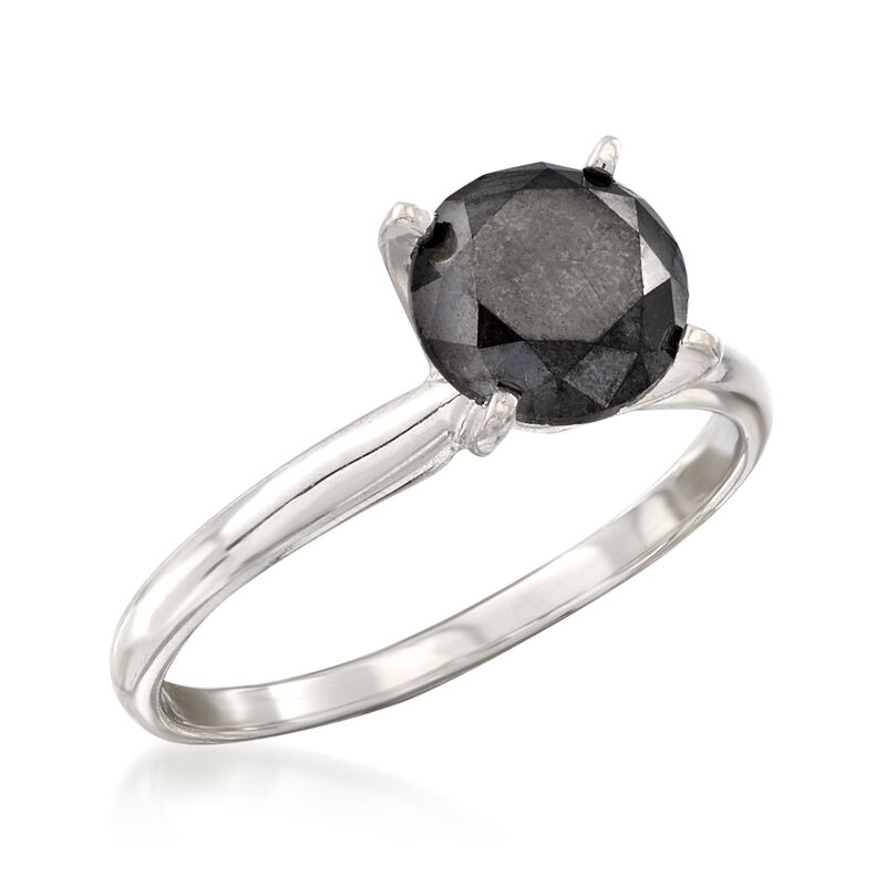 2.00 Carat Black Diamond Solitaire Ring in 14kt White Gold. Size 10 image number 3