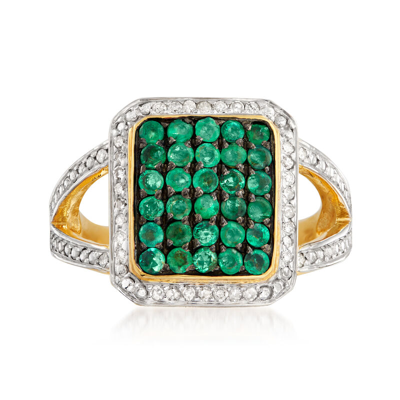 1.00 ct. t.w. Emerald and .17 ct. t.w. Diamond Ring in 18kt Gold Over Sterling image number 3