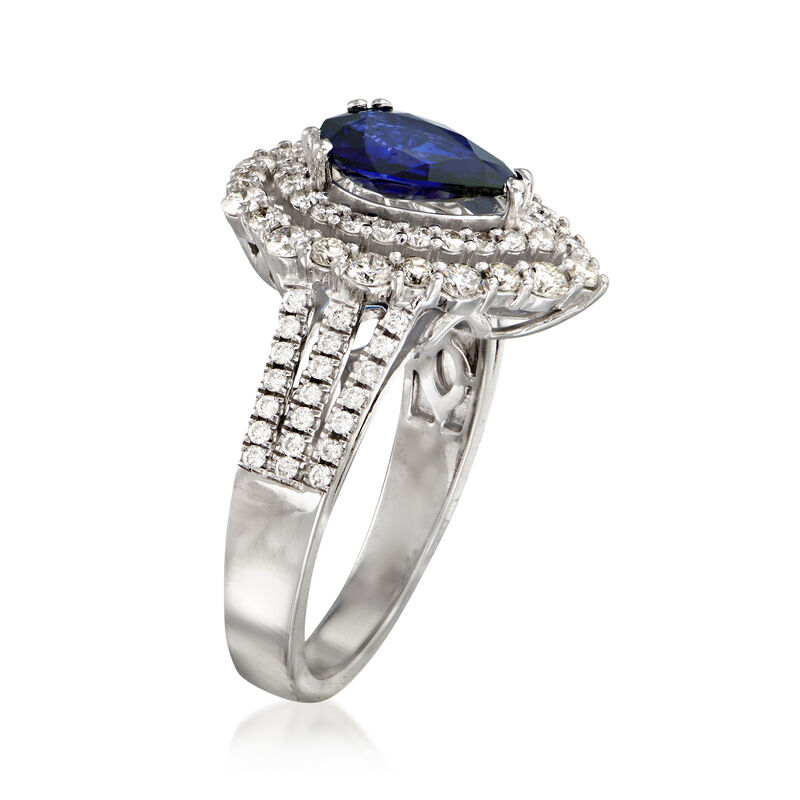 1.31 Carat Sapphire and .85 ct. t.w. Diamond Halo Ring in 14kt White Gold image number 2