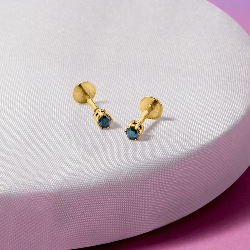 .10 ct. t.w. Blue Diamond Flat-Back Stud Earrings in 14kt Yellow Gold  image number 3