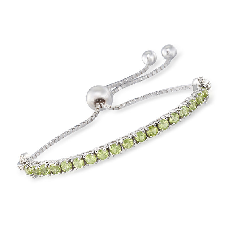 1.70 ct. t.w. Peridot Bolo Bracelet with White Zircon Accents in Sterling Silver image number 0