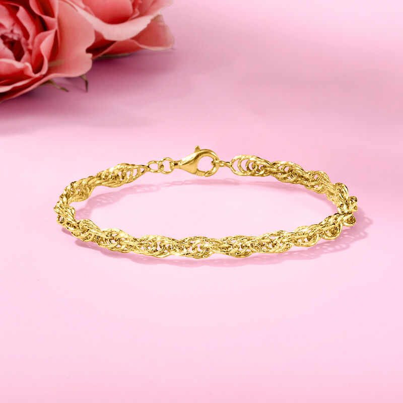 18kt Gold Over Sterling Rope-Chain Bracelet image number 3