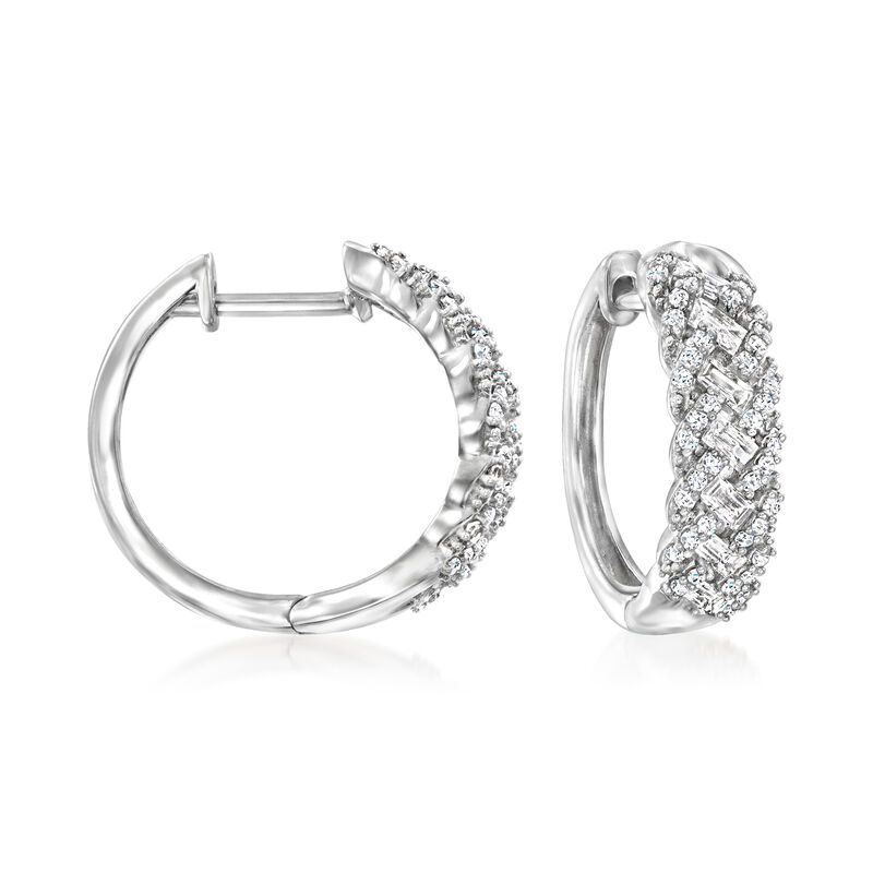 .50 ct. t.w. Basketweave Diamond Hoop Earrings in 14kt White Gold image number 0
