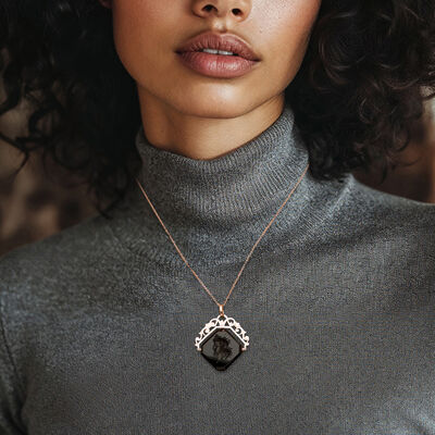 C. 1900 Vintage Onyx Intaglio Pendant Necklace in 18kt Rose Gold