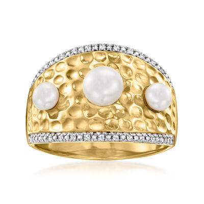 3.5-5.5mm Cultured Pearl Ring with Diamonds in 18kt Gold Over Sterling