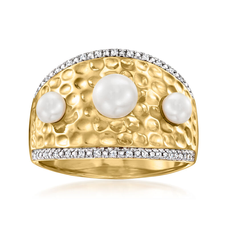3.5-5.5mm Cultured Pearl Ring with Diamonds in 18kt Gold Over Sterling image number 0
