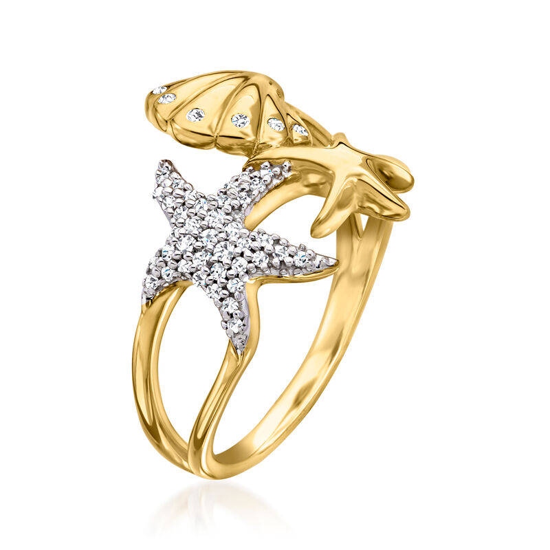 .15 ct. t.w. Diamond Sea Life Ring in 18kt Gold Over Sterling image number 2
