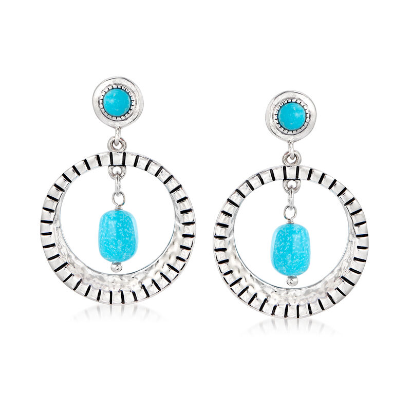 Turquoise Open-Circle Drop Earrings in Sterling Silver image number 0