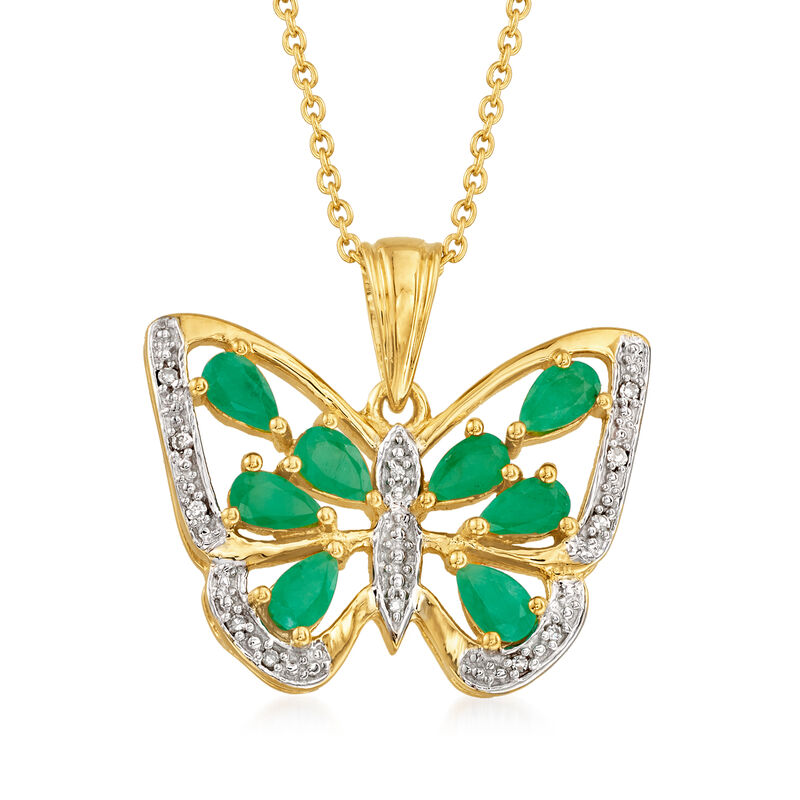 1.75 ct. t.w. Emerald Butterfly Pendant Necklace in 18kt Gold Over Sterling image number 0